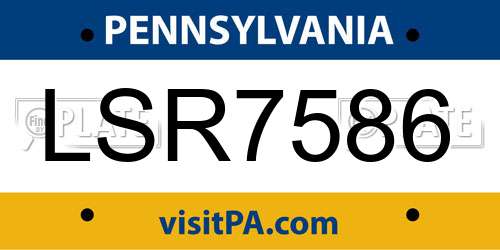 LSR7586 Pennsylvania License Plate