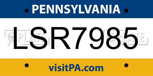 LSR7985 Pennsylvania License Plate
