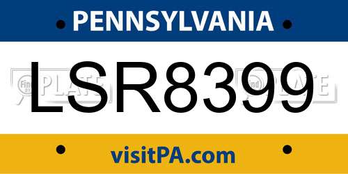 LSR8399 Pennsylvania License Plate