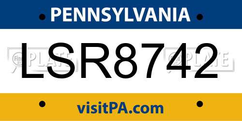 LSR8742 Pennsylvania License Plate