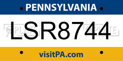 LSR8744 Pennsylvania License Plate