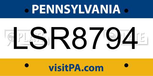 LSR8794 Pennsylvania License Plate