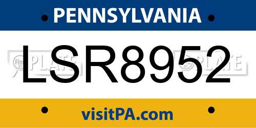 LSR8952 Pennsylvania License Plate