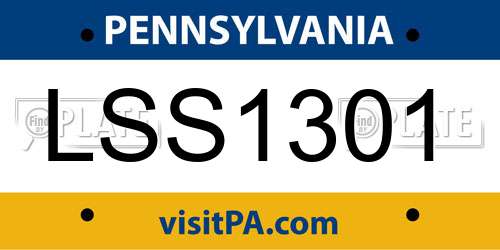 LSS1301 Pennsylvania License Plate