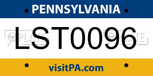 LST0096 Pennsylvania License Plate