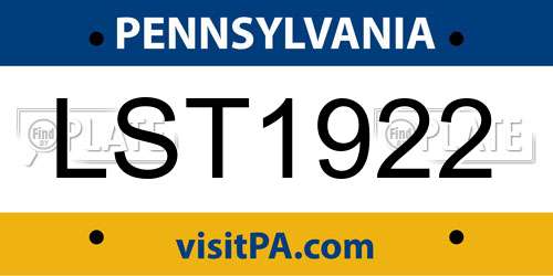 LST1922 Pennsylvania License Plate