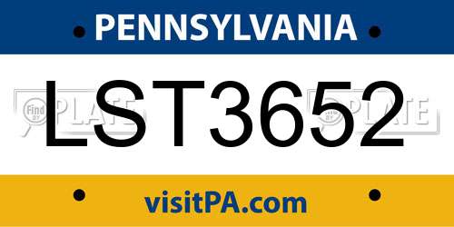 LST3652 Pennsylvania License Plate