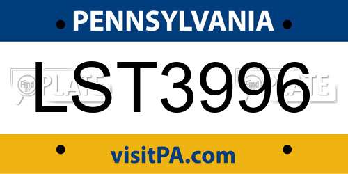 LST3996 Pennsylvania License Plate