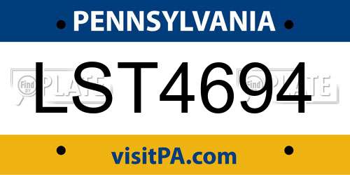LST4694 Pennsylvania License Plate