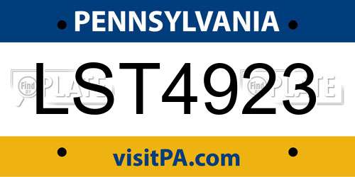 LST4923 Pennsylvania License Plate