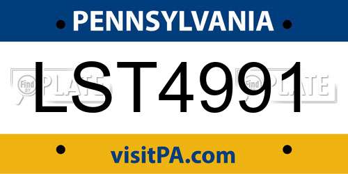 LST4991 Pennsylvania License Plate