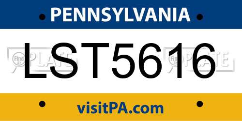 LST5616 Pennsylvania License Plate