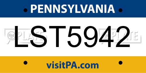 LST5942 Pennsylvania License Plate