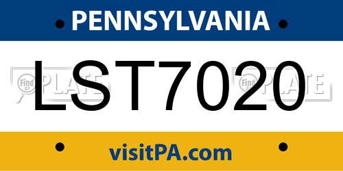 LST7020 Pennsylvania License Plate