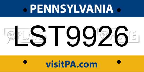 LST9926 Pennsylvania License Plate