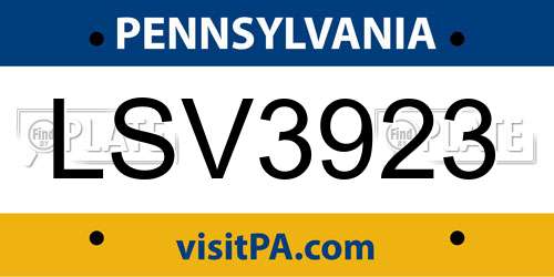 LSV3923 Pennsylvania License Plate