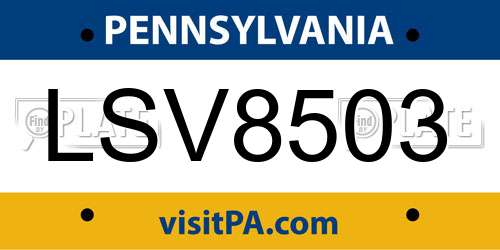 LSV8503 Pennsylvania License Plate