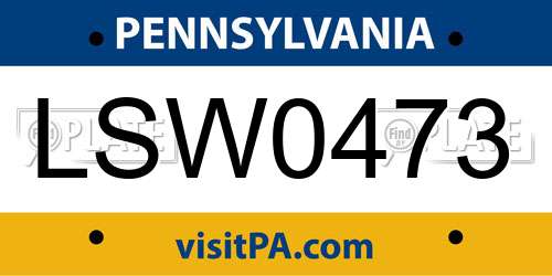 LSW0473 Pennsylvania License Plate