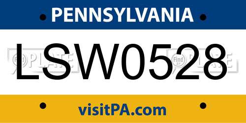 LSW0528 Pennsylvania License Plate