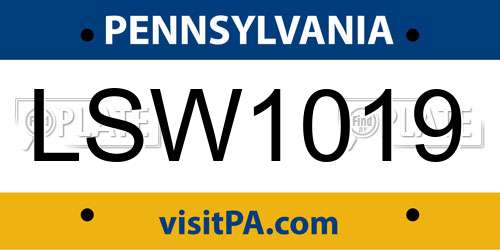 LSW1019 Pennsylvania License Plate