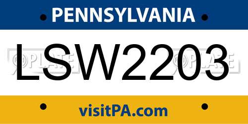 LSW2203 Pennsylvania License Plate
