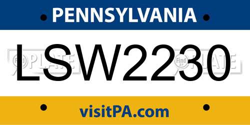 LSW2230 Pennsylvania License Plate