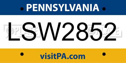 LSW2852 Pennsylvania License Plate