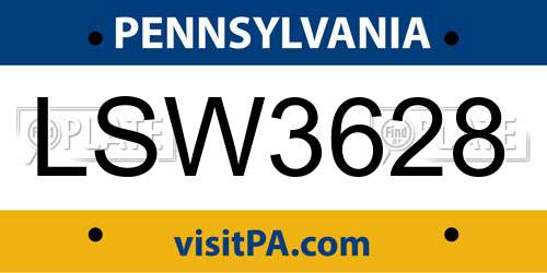 LSW3628 Pennsylvania License Plate