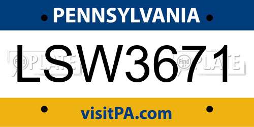 LSW3671 Pennsylvania License Plate