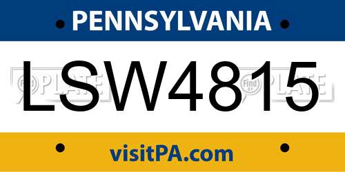 LSW4815 Pennsylvania License Plate