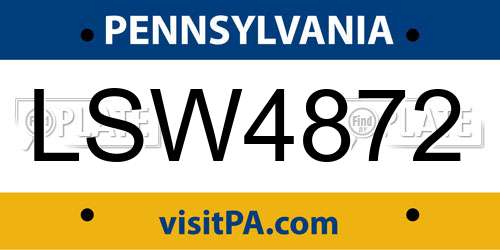 LSW4872 Pennsylvania License Plate