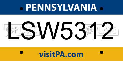 LSW5312 Pennsylvania License Plate
