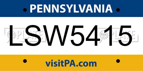 LSW5415 Pennsylvania License Plate