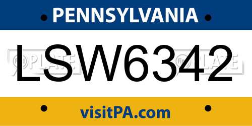 LSW6342 Pennsylvania License Plate