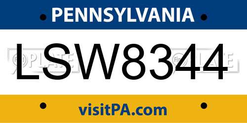 LSW8344 Pennsylvania License Plate