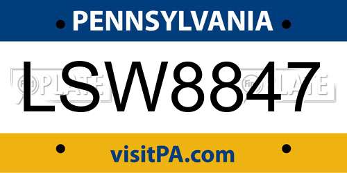 LSW8847 Pennsylvania License Plate