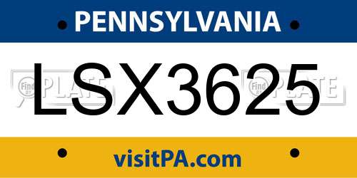 LSX3625 Pennsylvania License Plate