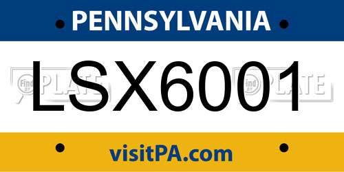 LSX6001 Pennsylvania License Plate
