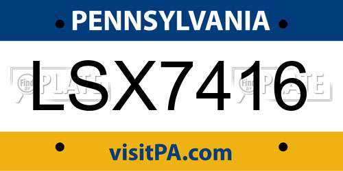 LSX7416 Pennsylvania License Plate