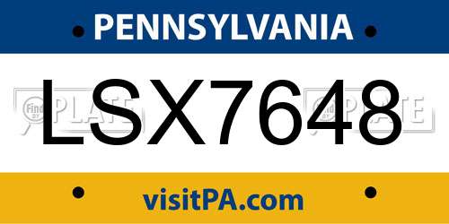 LSX7648 Pennsylvania License Plate