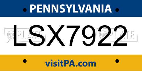 LSX7922 Pennsylvania License Plate