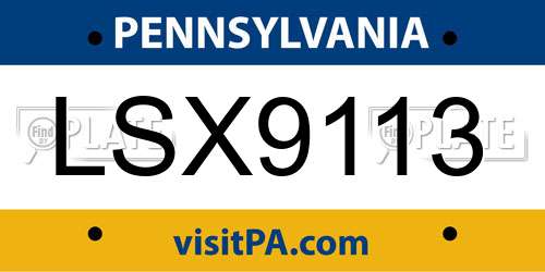 LSX9113 Pennsylvania License Plate