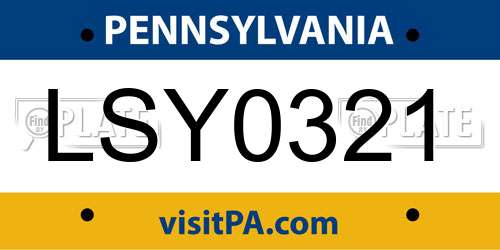 LSY0321 Pennsylvania License Plate
