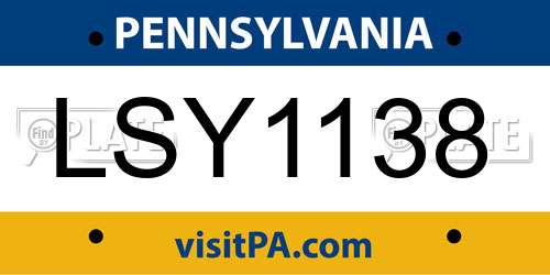 LSY1138 Pennsylvania License Plate