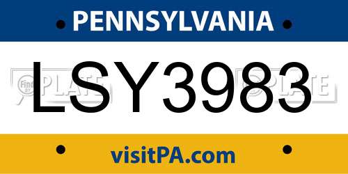LSY3983 Pennsylvania License Plate