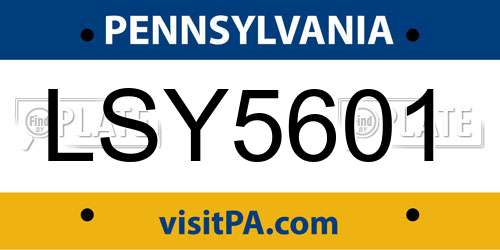 LSY5601 Pennsylvania License Plate
