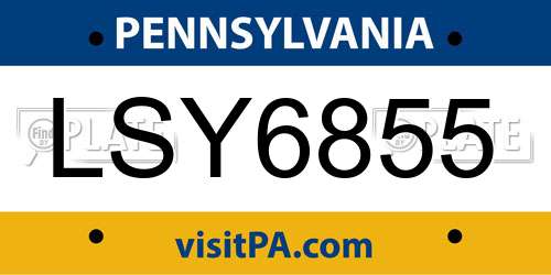 LSY6855 Pennsylvania License Plate