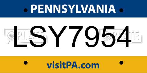 LSY7954 Pennsylvania License Plate