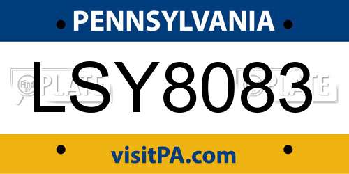 LSY8083 Pennsylvania License Plate