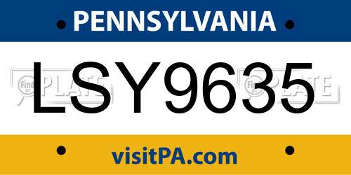 LSY9635 Pennsylvania License Plate